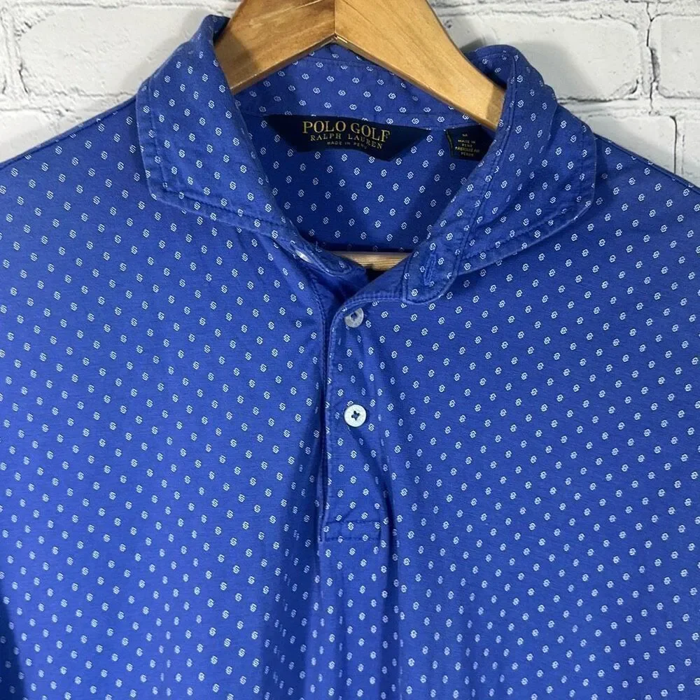 Polo Golf Ralph Lauren Blue Geometric Print Golf Shirt Men's Size M Medium  Blue